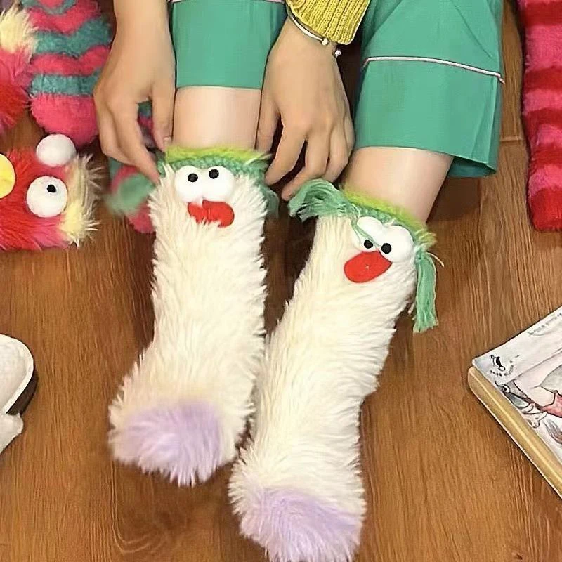 Winter Coral Velvet Socks Funny 3D Cartoon Girls Thickened Warm Socks Home -child Stockings Floor Sleeping Socks 4