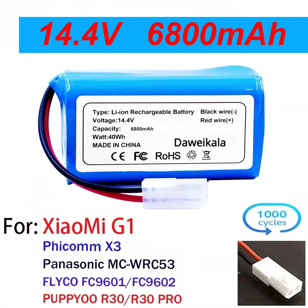 4S1P 14.4V li-ion battery pack 6800mAh for Xiaomi Mi robot vacuum MOP Essential G1 MJSTG1 SKV4136GL H18650CH R30 R35 rechargeable battery,vacuum cleaner battery