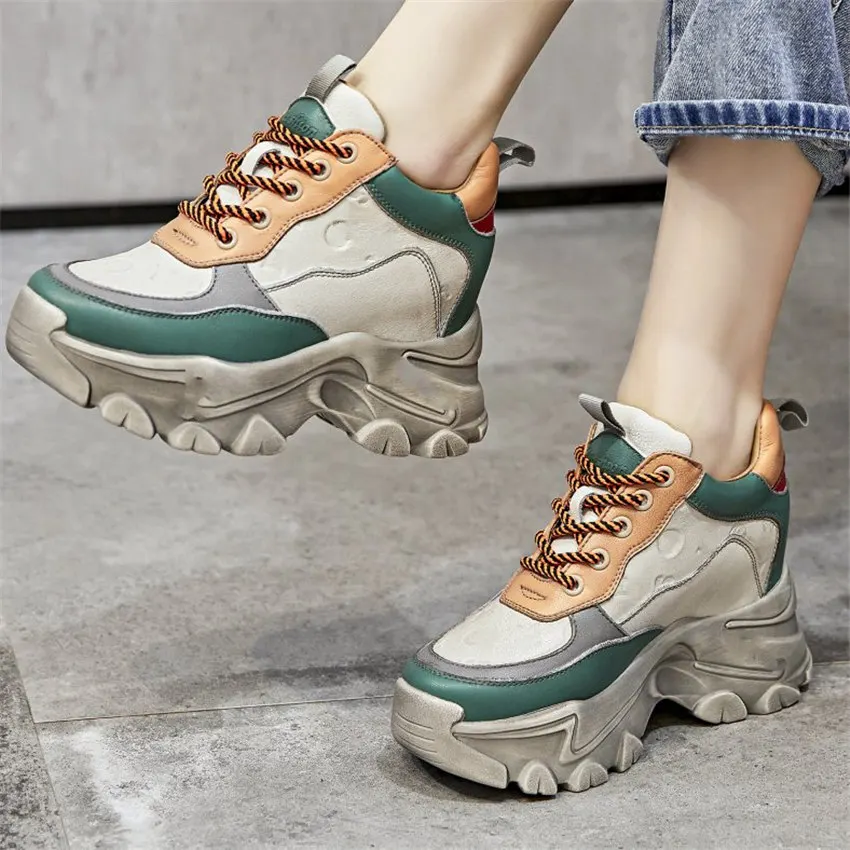 

Increasing Height Ankle Boots Women's Genuine Cow Leather Fashion Sneaker Platform Wedge Lace Up Oxfords 34 35 36 37 38 39