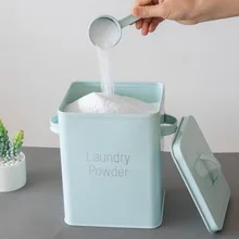 

Multifunction Household Washing Powder Storage Box Rice Snack Large Capacity Iron Covered Barrel Nordic Wind