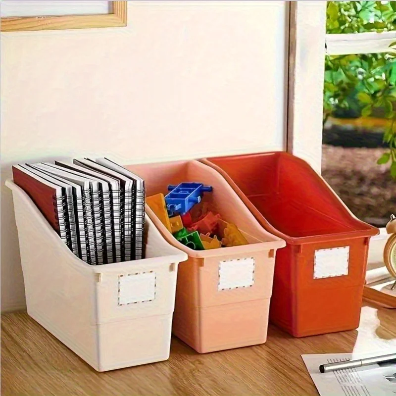 3PCS Random Color The Vertical Open Design of Plastic Book Storage Boxes Saves Space and Is Suitable for Offices, and Homes