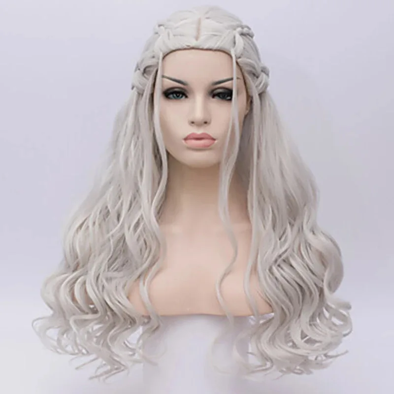 HAIRJOY ??합성 머리 코스프레 가발 실버 긴 땋은 머리 의상 코스프레 여왕 로리타 가발 여성용
