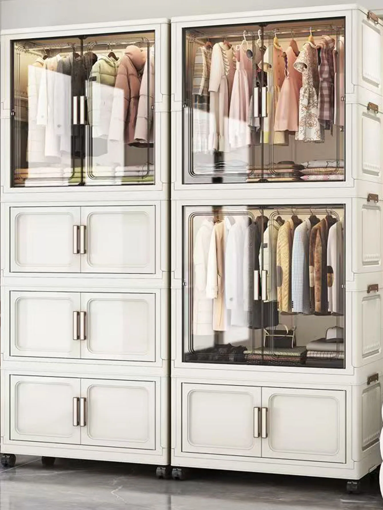 Armadietto portaoggetti pieghevole multifunzionale per l'organizzatore del bagno della cucina dell'home office con ante bianco nero grigio - immagine 6