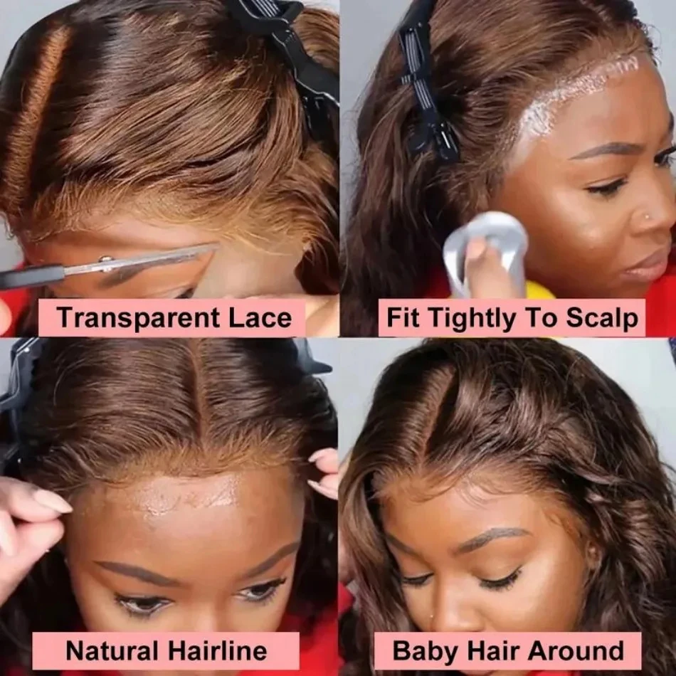 GOWIK Chocolate Brown Human Hair 13X6 Hd Lace Frontal Wig Straight 13X4 Lace Front Wig Preplucked Colored 250 Density Brazilian 4