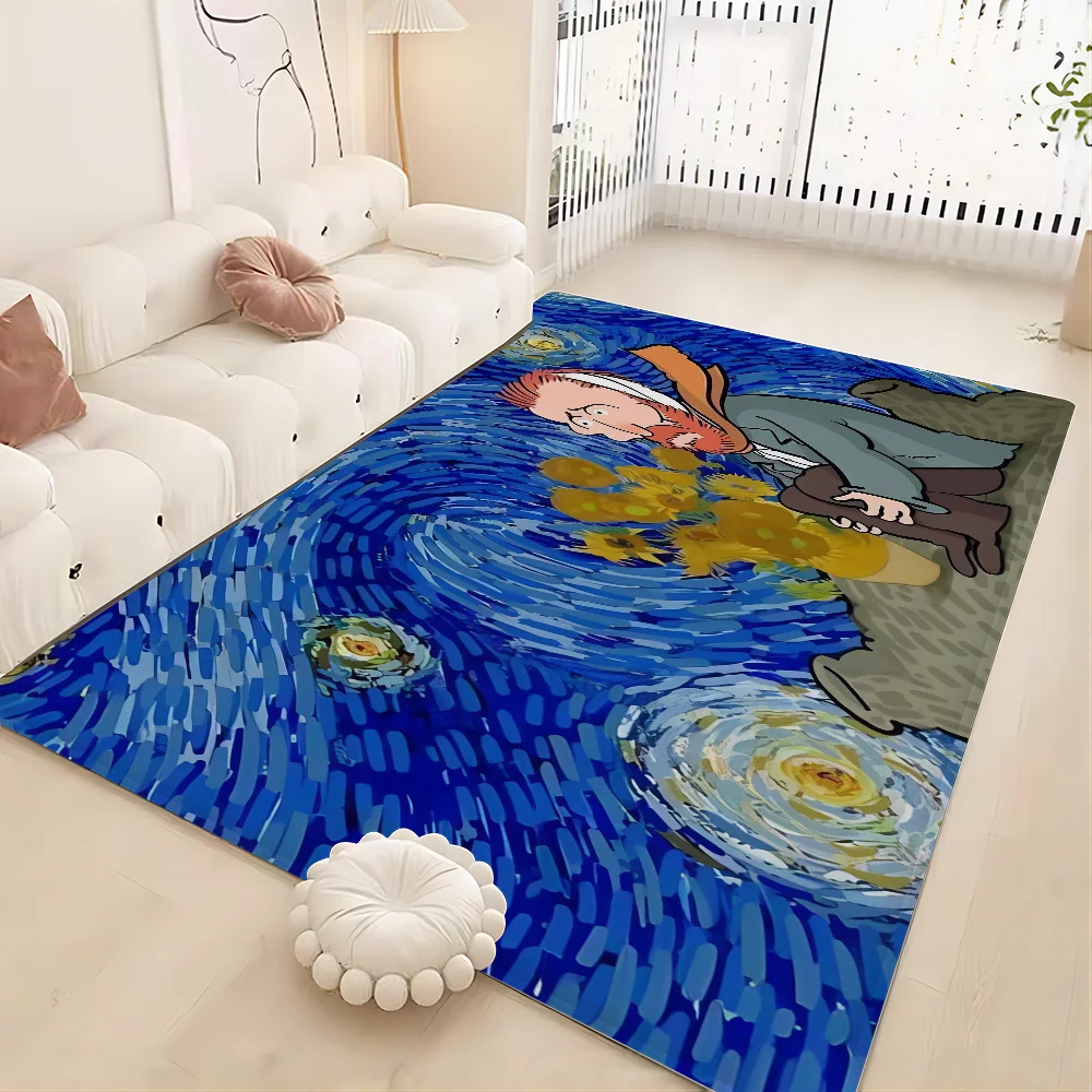 Cartoon Van Gogh Hallway Carpet Non-Slip Laundry Room Mat Laundry Decor Balcony Child Living Room Toilet Rug 4