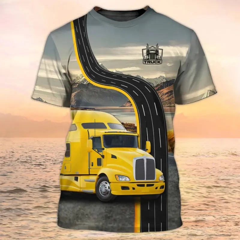 Top Of The Line Design New Truck Driver Shirt T-Shirt Da Uomo 3D Truck Print Uniform Top Harajuku Summer O-Collo Pullover Oversize