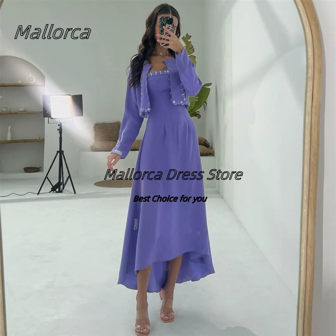 

Mallorca Robe De Marrige Strapless Prom Dresses Beaded Long Sleeves Jackets Wedding Guests Dress High Low Evening Party Gowns