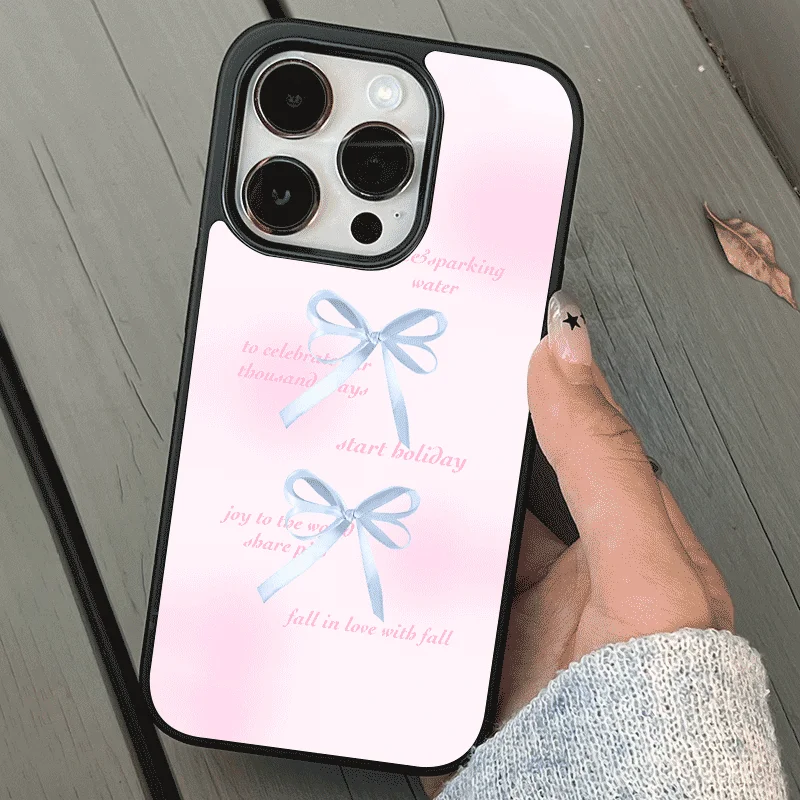 Chic Pink Bow Black Soft Edge Shockproof Phone Case - Acrylic Cover