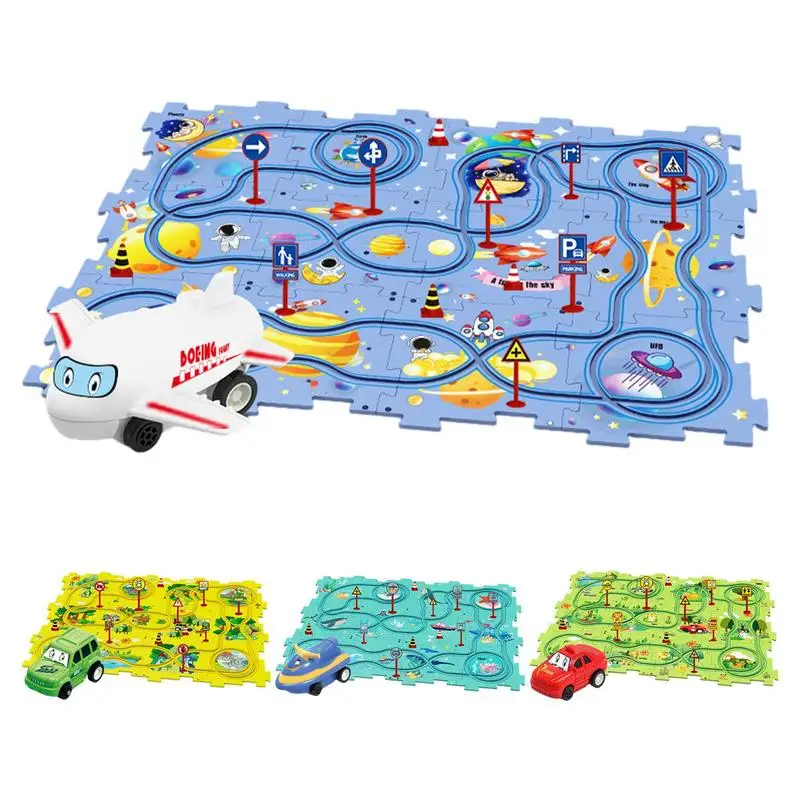 

Puzzle Track Car for Kids Cartoon Dinosaurs Race Car Track Toys with Electric Car Educational Jigsaw Toy for Children Gift