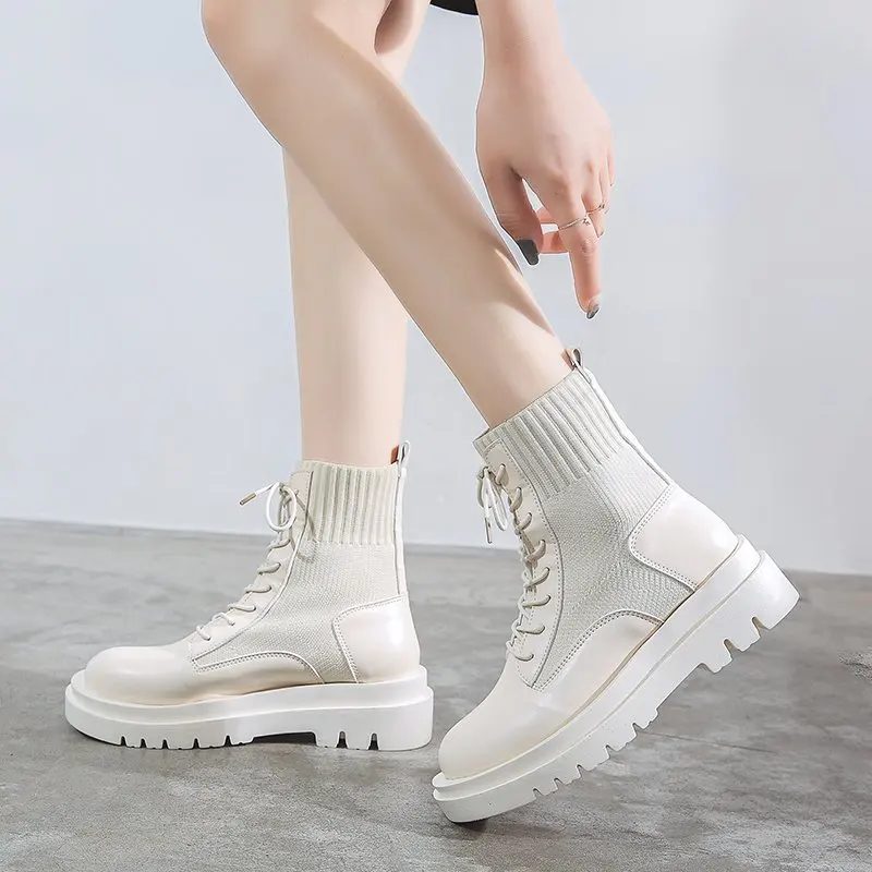 Bottines Femme En Cuir - Bout Rond, Talon Compensé épais - Semelle Antidérapante - Confortables Et Légères - Pour Automne/hiver