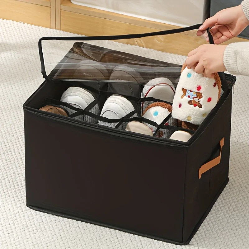 Enhanced Oxford Fabric Storage Box with Clear Lid, Foldable Stackable Organizer for Space-Saving Closet Solutions