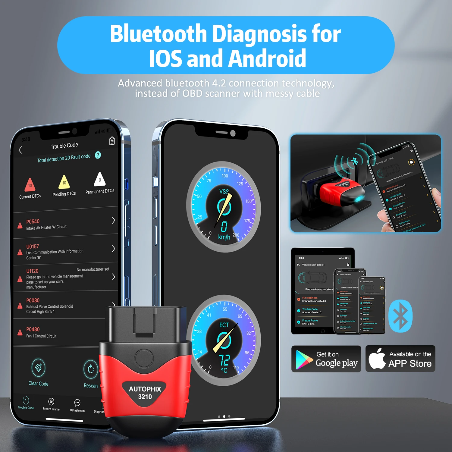 AUTOPHIX 3210 Car Bluetooth OBD2 Scanner OBD2 Diagnostic Tools Auto Code Readers Performance Test Professional Battery Check