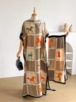 Robe Kaftan Élégante en Soie Imprimée pour Femme Musulmane, Nouvelle Mode Africaine Longue Abaya Koweïtienne Oversize pour l'Été 2026 2