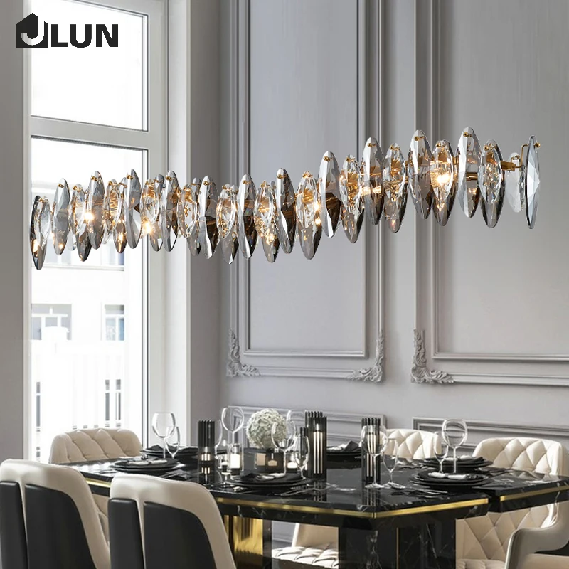 

Light luxury black lamp crystal lamp long dining room lamp long dining table lamp modern dining room chandelier