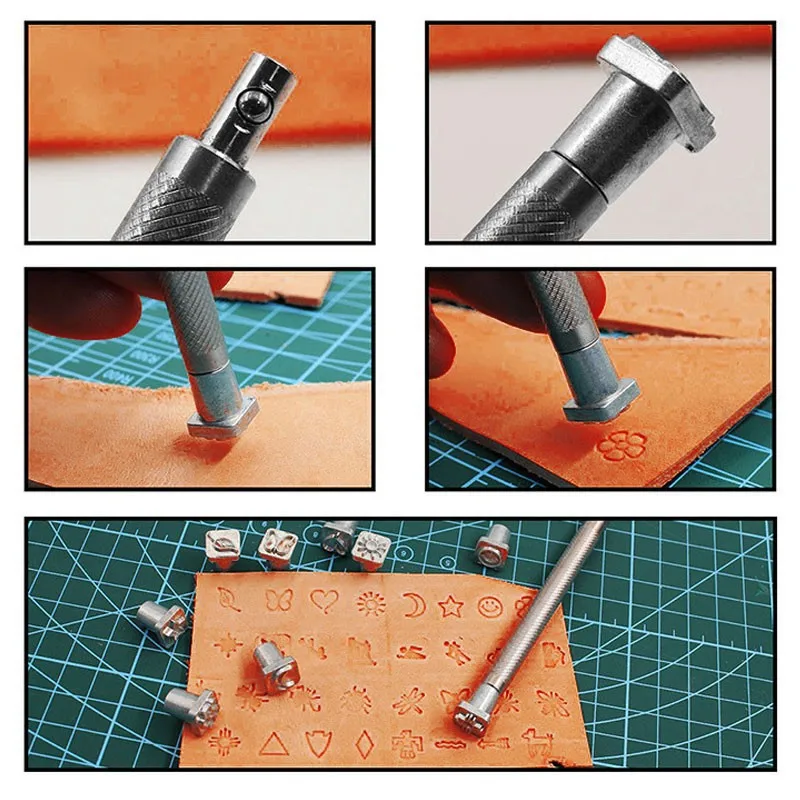 Leather Stamping Tool Set 33pcs 32pcs Leather Stamps Patterns with Stamping Handle for Craft
