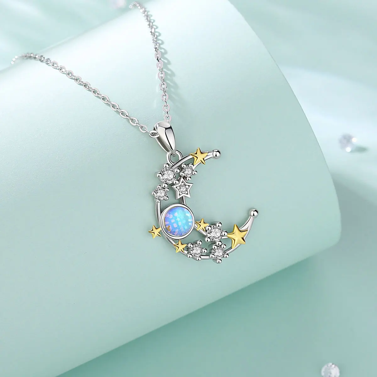 S925 Sterling Silver Sun Moon Necklace for Women Girls, Cubic Zirconia Opal : oGoodsunj Sterling Silver Moon Sun Rings Set Stackable