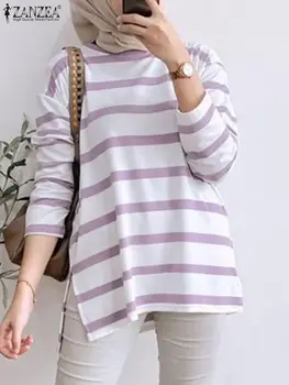 2024 ZANZEA Spring Casual Stripe Printed Blouse O Neck 3/4 Sleeve Tops Fashion Party Shirt Female Elegant Turkey Hijab Chemise 2