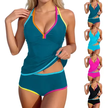 Women's Tankinis Women High Waisted Bikini Sexy Push Up Two Piece Swimsuits Vintage Swimsuit Two Piece Swimsuit with Shorts 1