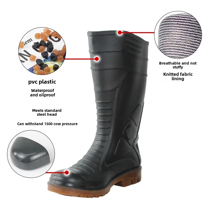 High-top Anti-slip Rain Boots For Motorcycle Workers Safety Protection Mining Boots Steel Toe Rubber Cover