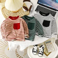 T-shirt rayé pour bébé garçon et fille, t-shirt ample et décontracté, nouveau Design, manches longues, couleur unie, garde au chaud en automne et en hiver 1