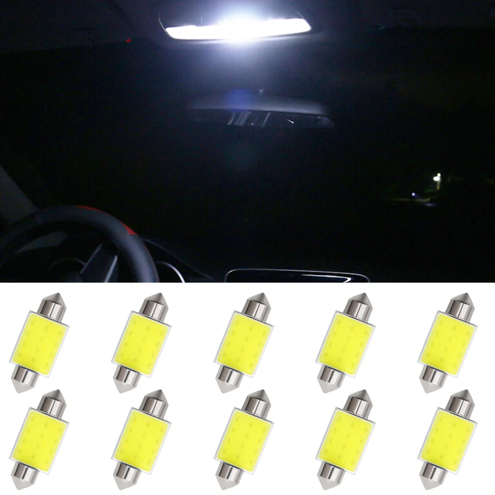 10X White Cob Festoon Dome Lights Reading Lamp 31mm 36mm 39mm 42mm C5W C10W Auto Led Door Backup Bulb Tail Bulbs DC 12v Modify