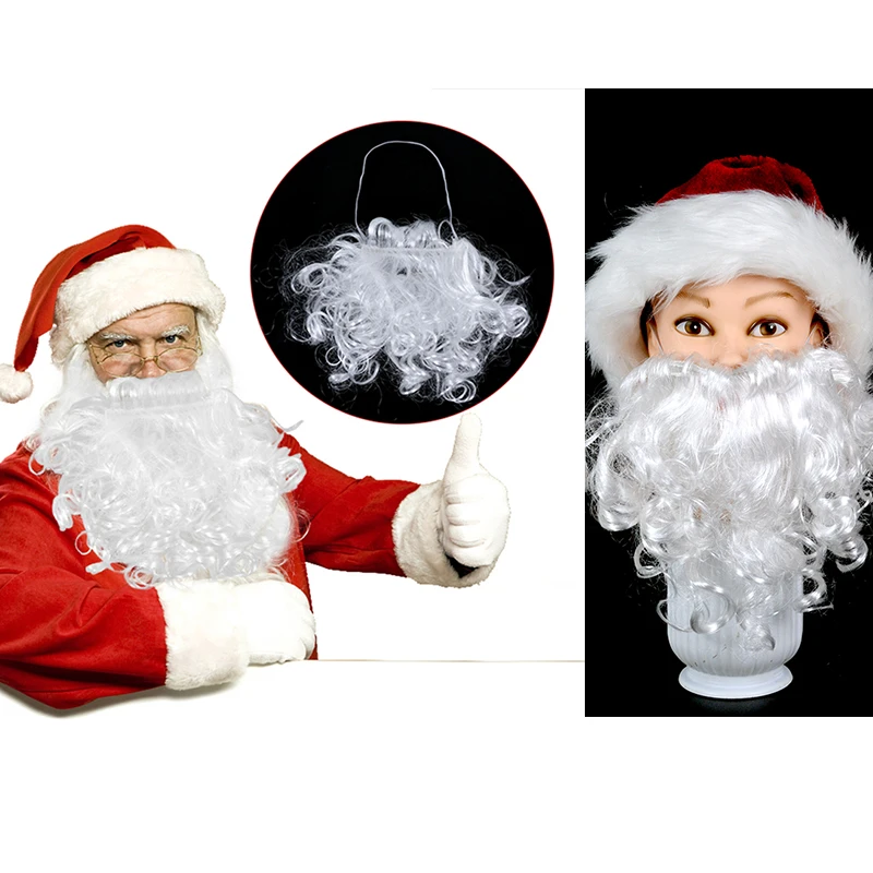 1Set Santa Beard And Christmas Hat White Fake Beard Santa Claus for Cosplay Christmas Gifts Party Performance Supplies