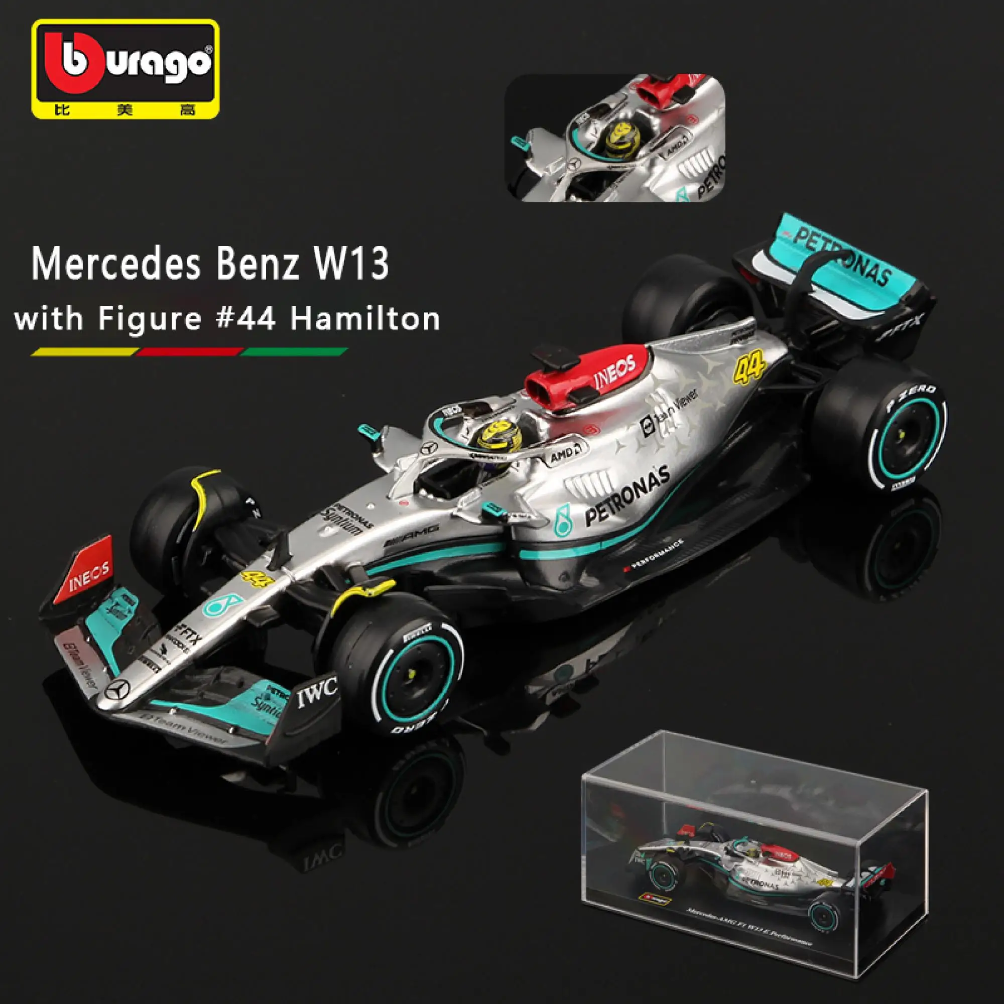 Bburago 1:43 W13 2022 Mercedes Benz F1 Team 44 Hamilton Team 63 Russell Alloy Die Casting Model Racing Vehicle Gift Toy 2