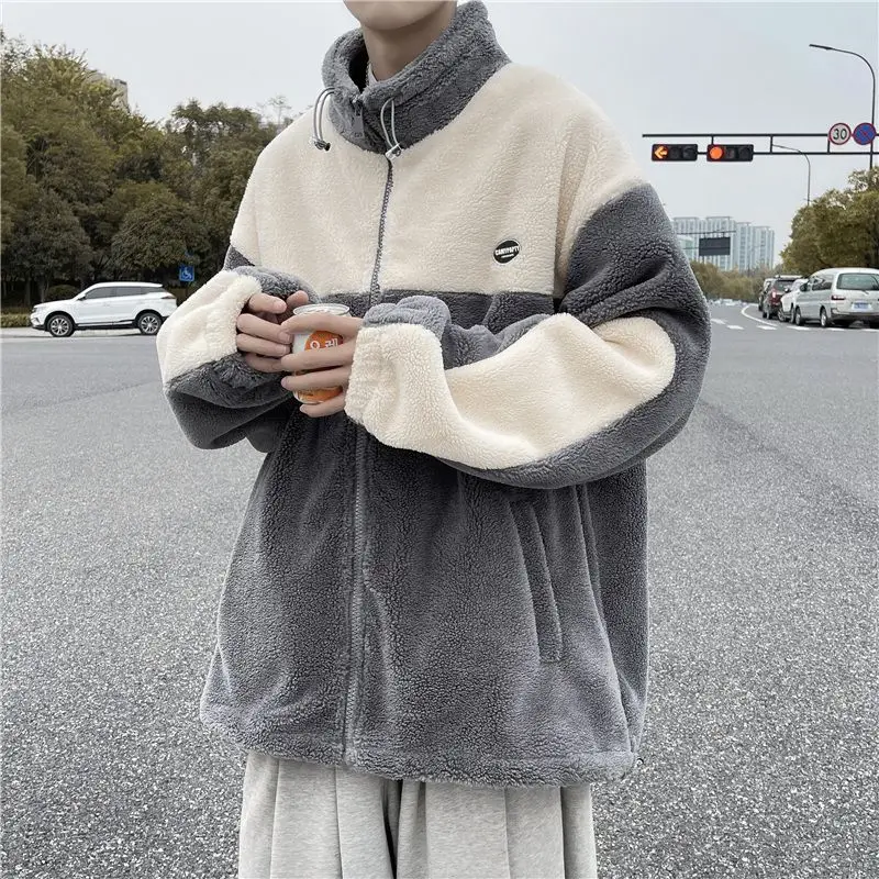 Patchwork Stand Thicken Men Winter Coats Harajuku Zipper Oversize Warm Casual Parkas Korean Style Male Padded Jackets 2022 New oversize male jacquard portrait erd knitt wool sweater men women vintage casual high street sweater pullover