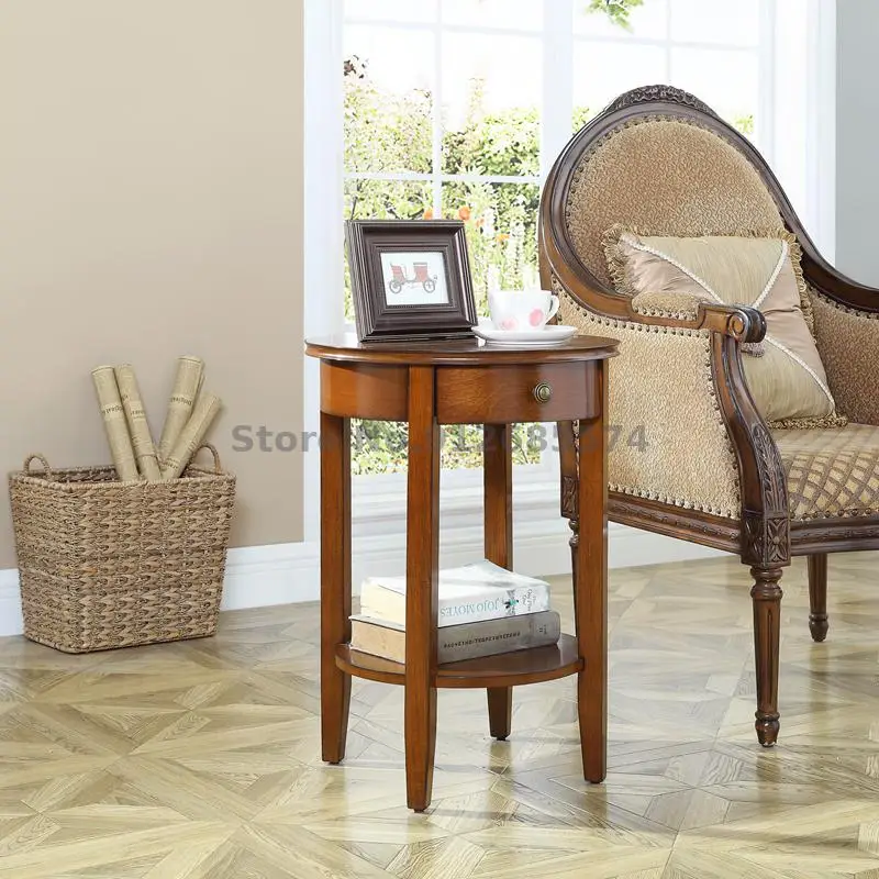 American Small Round Table Simple Corner Table Living Room Side Table