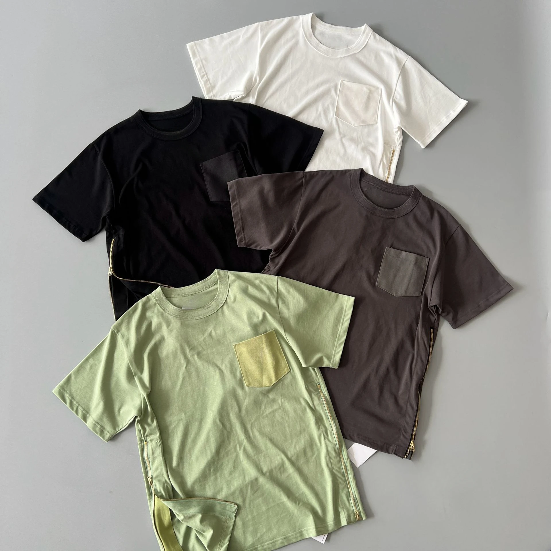 

Japanese Heavy Industries Summer Branded Zipper Split Loose Versatile Short Sleeved T-shirt Streetwear