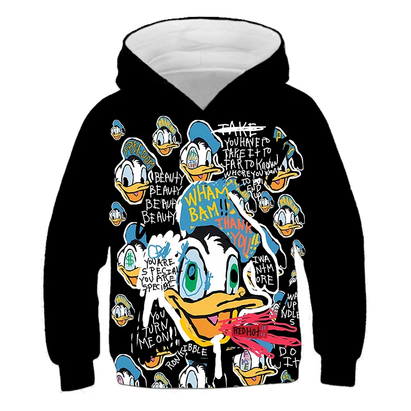 

Spring and Autumn Children's Black Hooded Sweater Donald Duck 3D Printed Children's Sweater Boys' Long Sleeve Clothing Casual