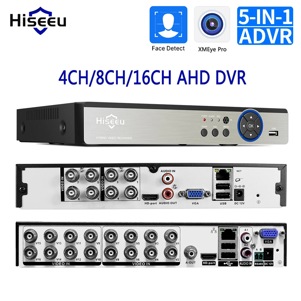 Hiseeu 5MP 16CH/8CH CCTV DVR 5 in 1 TVI CVI AHD CVBS IP Camera 1080P 4CH Digital Video Recorder For CCTV Security System XMEye