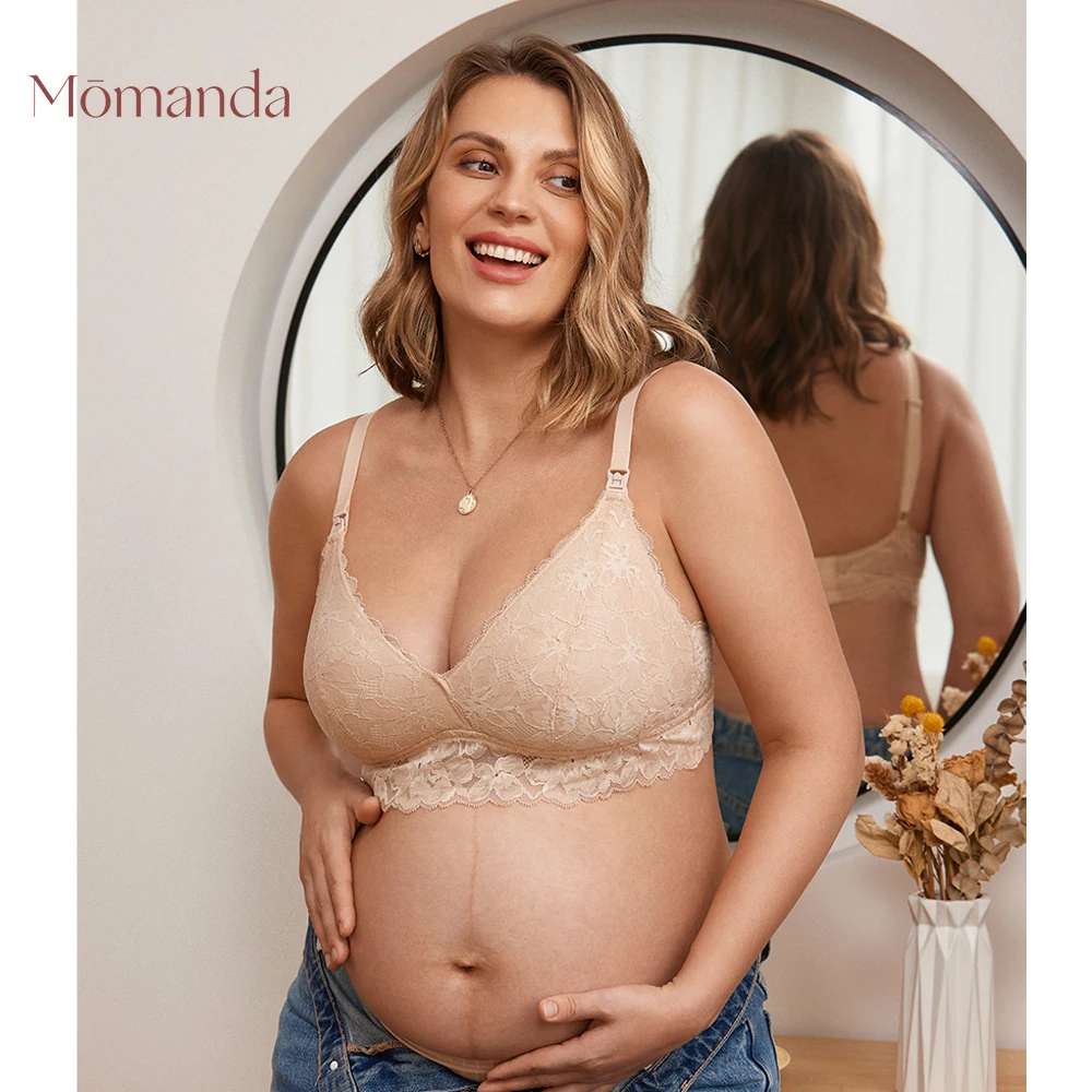 

MOMANDA Lace Wirefree Maternity Nursing Bra Sexy Breastfeeding Lightly Padded Lingerie Bralette For Pregnant Women Lactation