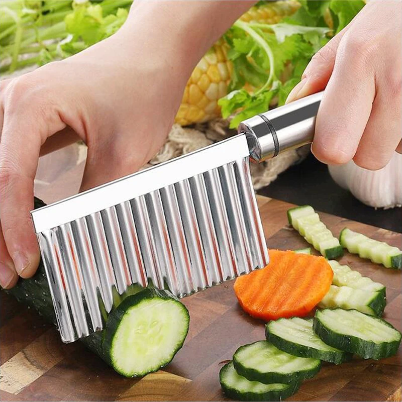 Potato slicer stainless steel potato chip crinkle cutter dough vegetable fruit wavy slicer knife French fry