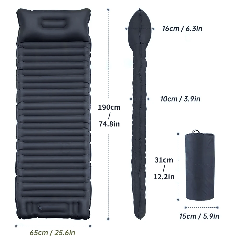 Outdoor Inflatable Mattress Camping Mat with Pillow Ultralight Thicken Sleeping Pad Splicing Built-in Pump Air Cushion Travel Camping Bed