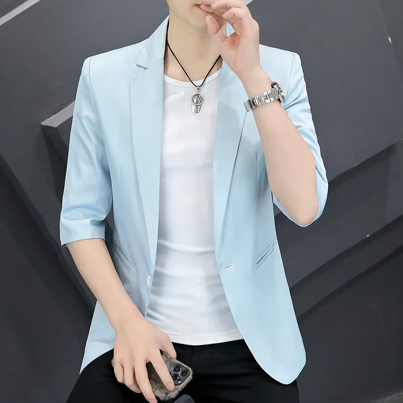 

5555-RR-loose Korean version Man 2021 summer new ice fitting silk Customized suit breathable half sleeve