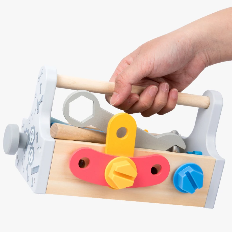 Kids Tool Box Toy Wooden Pretend Game Puzzle Disassembly Set Simulation Multifunctional Repair Carpenter Tool Boy Gift 5