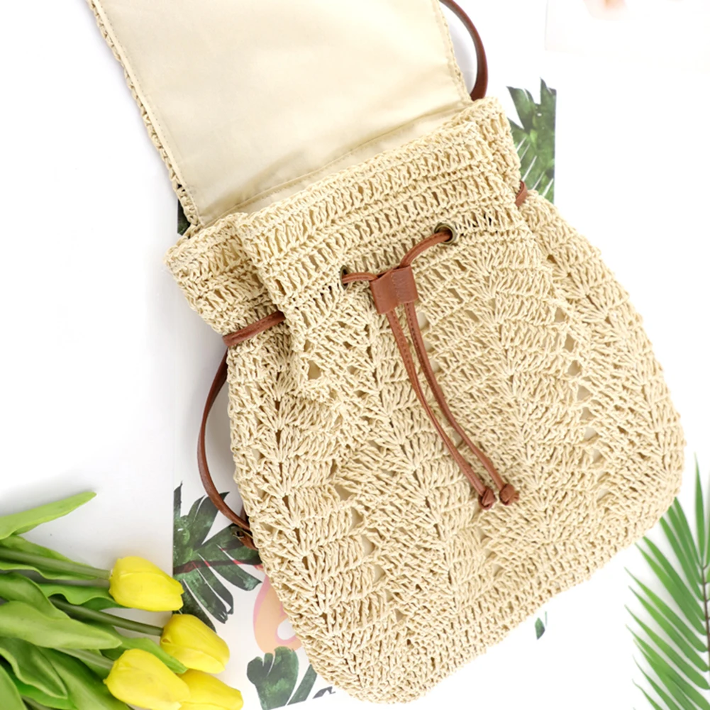 Fashion Straw Women Shoulder Bag Backpack Hand-Woven Female Beach Holiday Simple Purse for Women Outdoor Bag