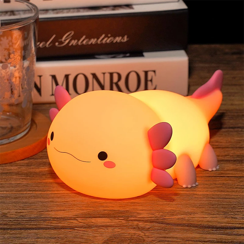 Axolotl Rechargeable Touch LED Variable Night Light, Children's Silicone Nightlight, Gift for Baby Girls Boys