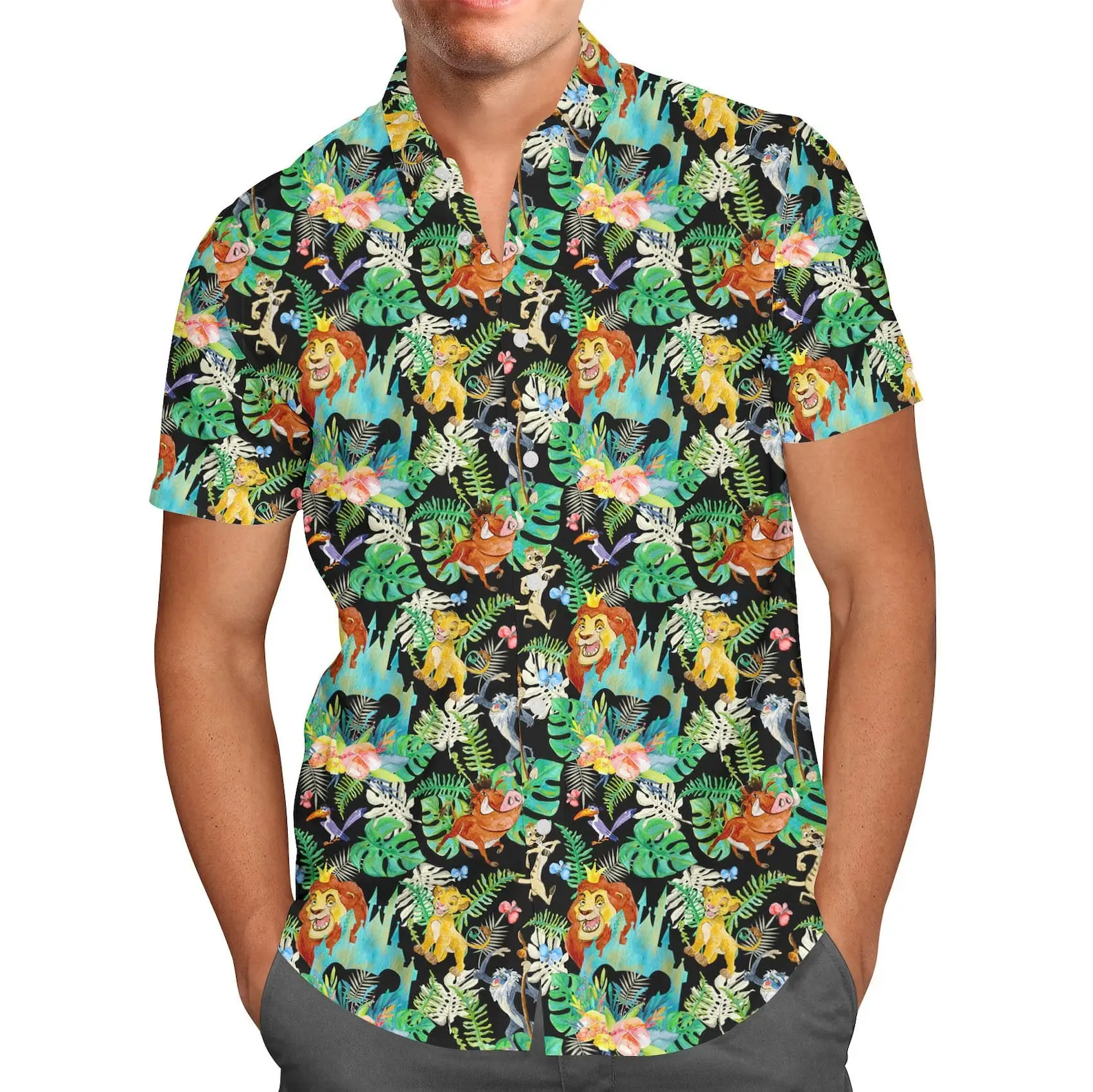 Acquerello Lion King Simba Jungle Camicia Hawaiana Uomo Donna Manica Corta Camicia Abbottonata Disney Simba Camicia Hawaiana Camicia Da Spiaggia