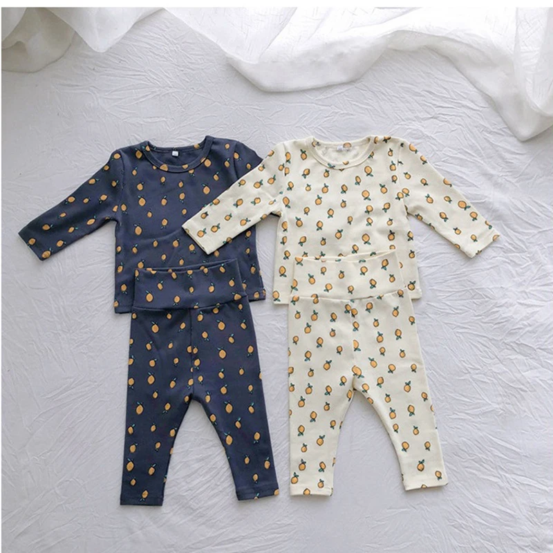 Autumn Children&rsquo;s Sleepwear Korean Casual Boys Girls 2 Piece Loungewear Set For 3 6 9 12 18M kids sleepwear sets