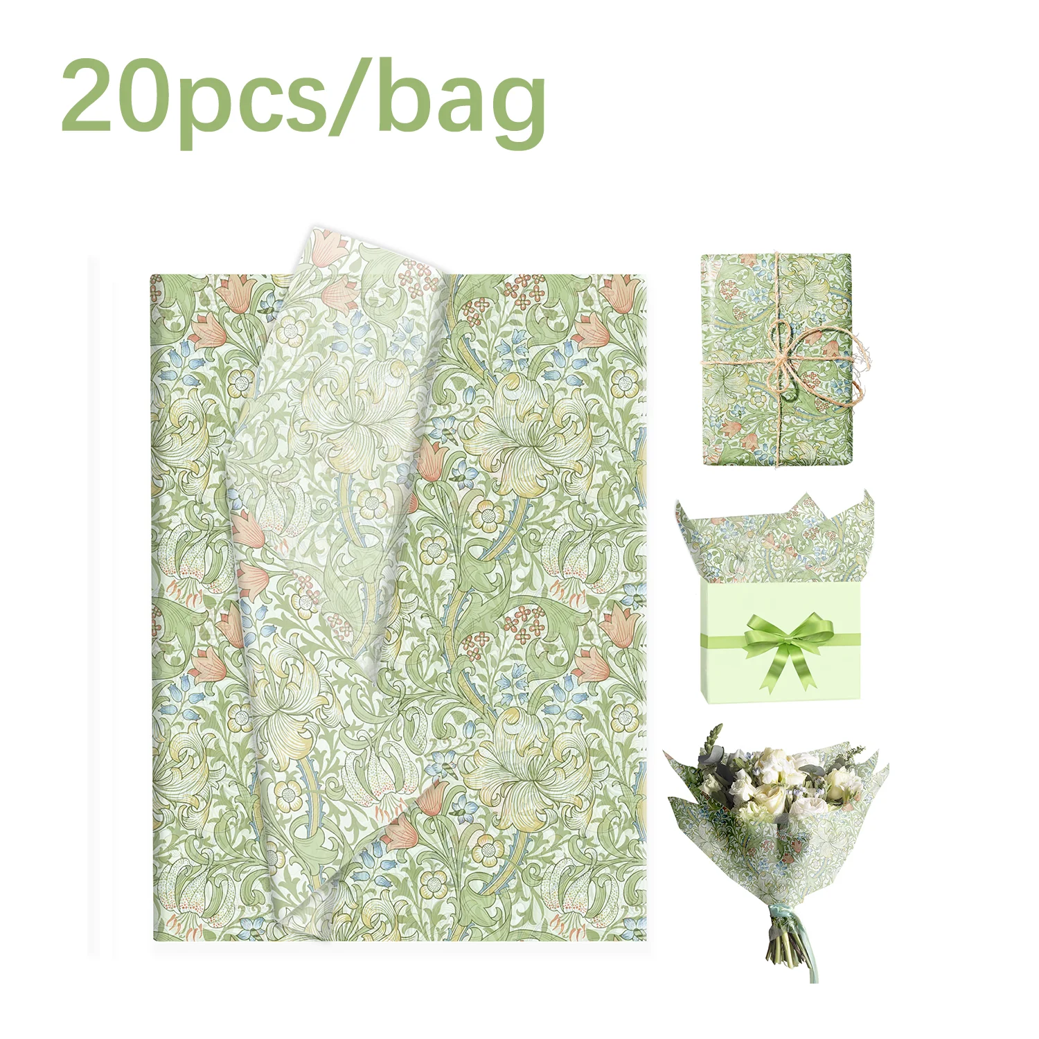 20/50/100 stücke Retro Floral Seidenpapier Geschenkpapier DIY Geschenkverpackung Papier Geburtstag Party Hochzeit Dekoration Lieferungen – Detail 8