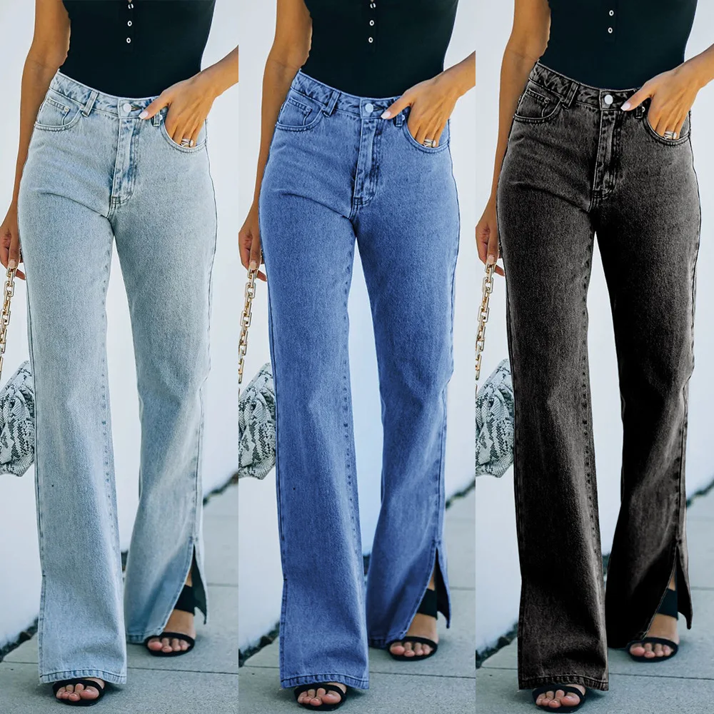 

Vintage Fashion Wide Leg Denim Pants 2023 Autumn New Water Wash Split Strict Selection Waist Style Casual Pants