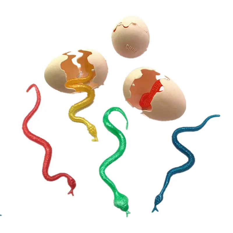 Snake Egg Toys Kids Halloween April Fools Day Small Toys Stretchable TPR Soft Snake Inside The Egg Kids Fun Scare Toy 10Pcs