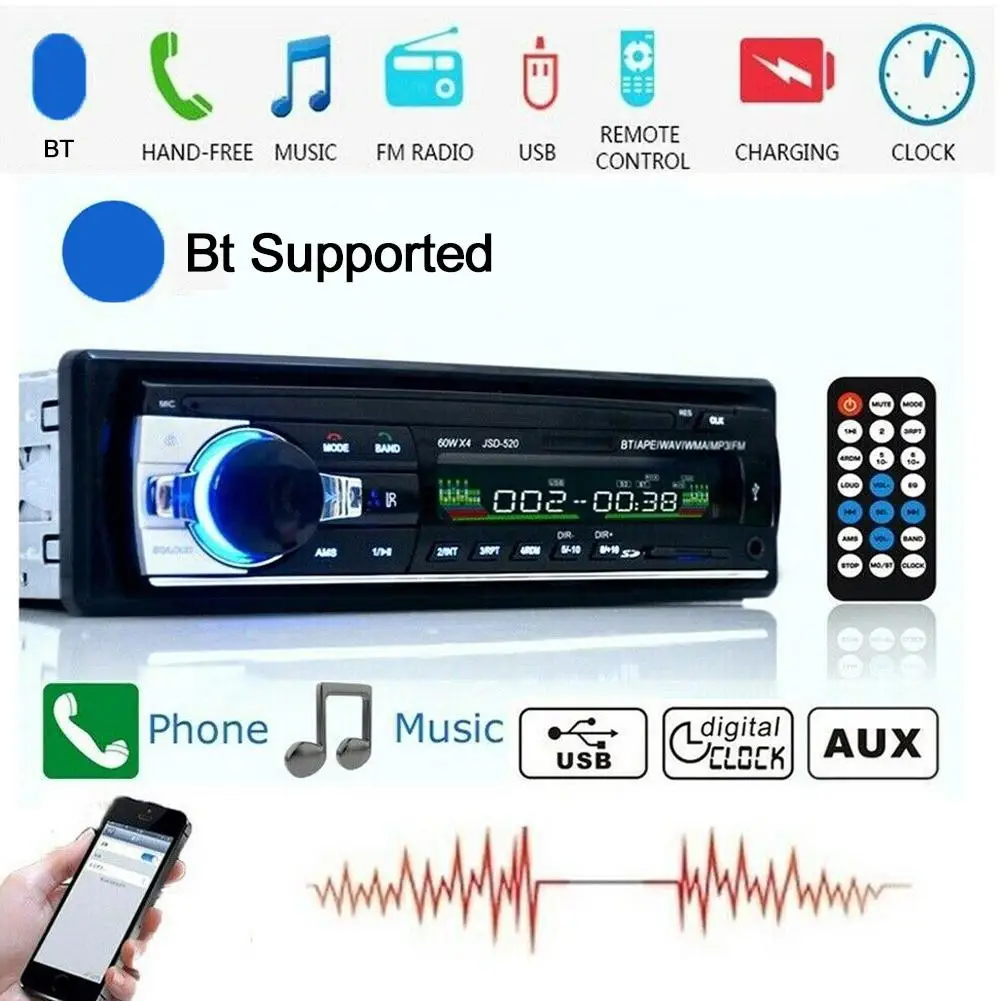 Car MP3 Player Stereo 12/24V 60W Bluetooth Audio Radio Car Truck Usb Bluetooth Handsfree Call USB Card Insert MP3 Radio Kit