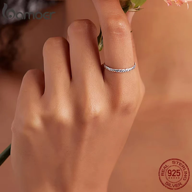 Silver Rings Silver Ring 2mm 925 Sterling Silver Vintage Pattern Minimalist Band Ring Silver Stacking Rings Women SCR513