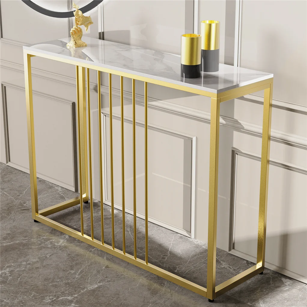 Description Picture 6 of item100CM Slim Narrow Hallway Console Table Scratch-proof Marble Long Bar Table Gold Legs Industrial Stand 2 Color
