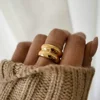 Croissant Chunky Rings for Women Gold Color 18K Gold Plated Wide Glossy Stainless Steel Ring Irregular Shell Stacking Jewelry 3