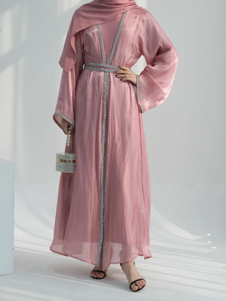 Eid Stunning Jacquard Patterned Abaya Set in Cloche Cut (Espresso Brown)