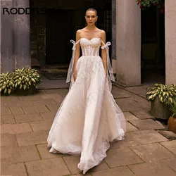 RODDRSYA Vintage Vestido De Novia Tulle Beach Wedding Dresses Off Shoulder Lace A Line Bride Gown Elegant Applique Sweep Train
